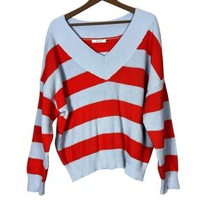 Idem Ditto Striped Sweater Womens M/L Orange Blue V-Neck Oversized Coastal